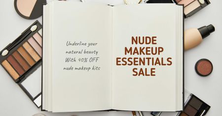 Beauty Sale with Makeup products and notebook Facebook ADデザインテンプレート