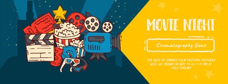 Movie Night invitation Cinema attributes Facebook Video cover tervezősablon