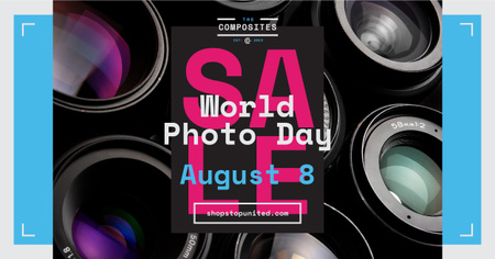 Photo Day Event Announcement Camera Lenses Facebook AD Design Template