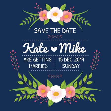 Save the Date Invitation with Floral Frame Instagram AD Design Template