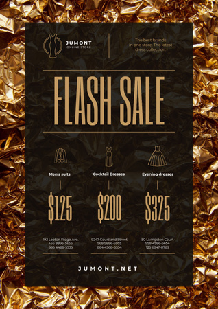 Clothes Store Sale with Golden Shiny Background Poster tervezősablon