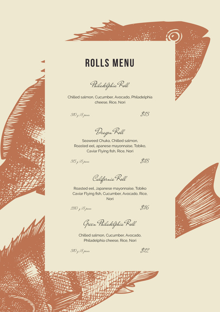 Designvorlage Asian cuisine Rolls für Menu