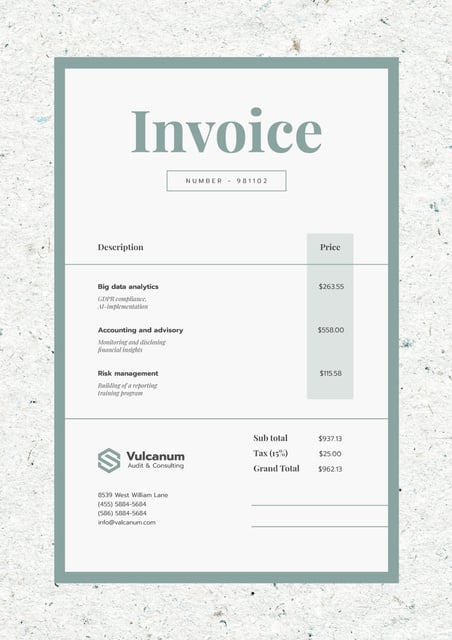 Audit Company Services in Texture Frame Invoice – шаблон для дизайна