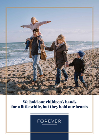 Parents with kids having fun at seacoast Poster Design Template