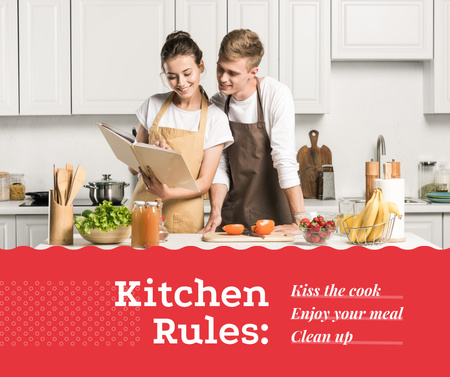 Happy Couple cooking on kitchen Facebook Design Template