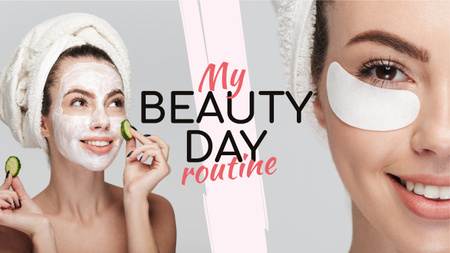 Ontwerpsjabloon van Youtube Thumbnail van Beauty Routine Ad Woman Applying Patches and Mask