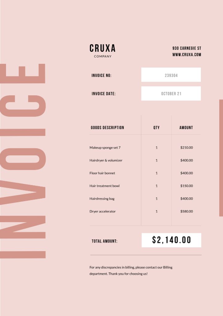 Makeup Services in Pink Invoice – шаблон для дизайна