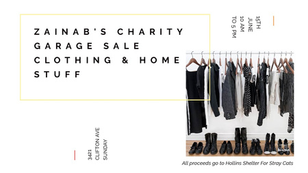 Charity Sale announcement Black Clothes on Hangers Title Šablona návrhu