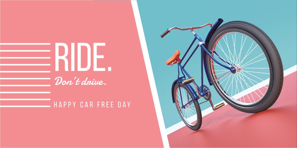 Car free day with bicycle Twitter – шаблон для дизайна