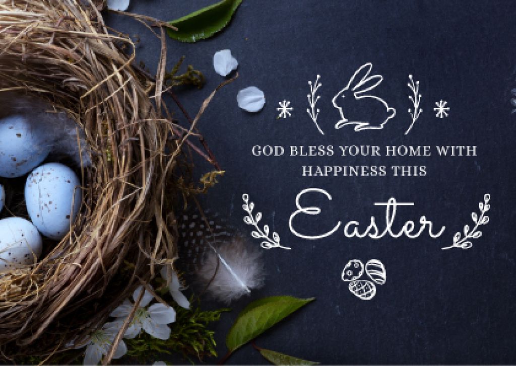 Easter Greeting Neat with Eggs in Blue Postcard Design Template