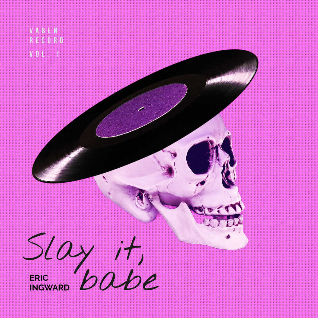 Vinyl record on Skull in pink Album Coverデザインテンプレート