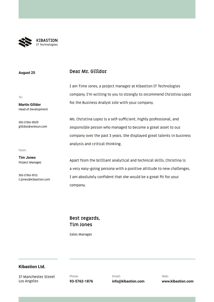 Modèle de visuel IT company employee Recommendation - Letterhead