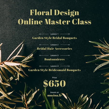 Template di design Floral Design Masterclass Ad Leaves Frame Instagram