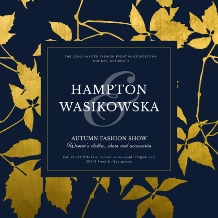 Autumn Fashion show announcement on golden leaves Instagram AD Design Template