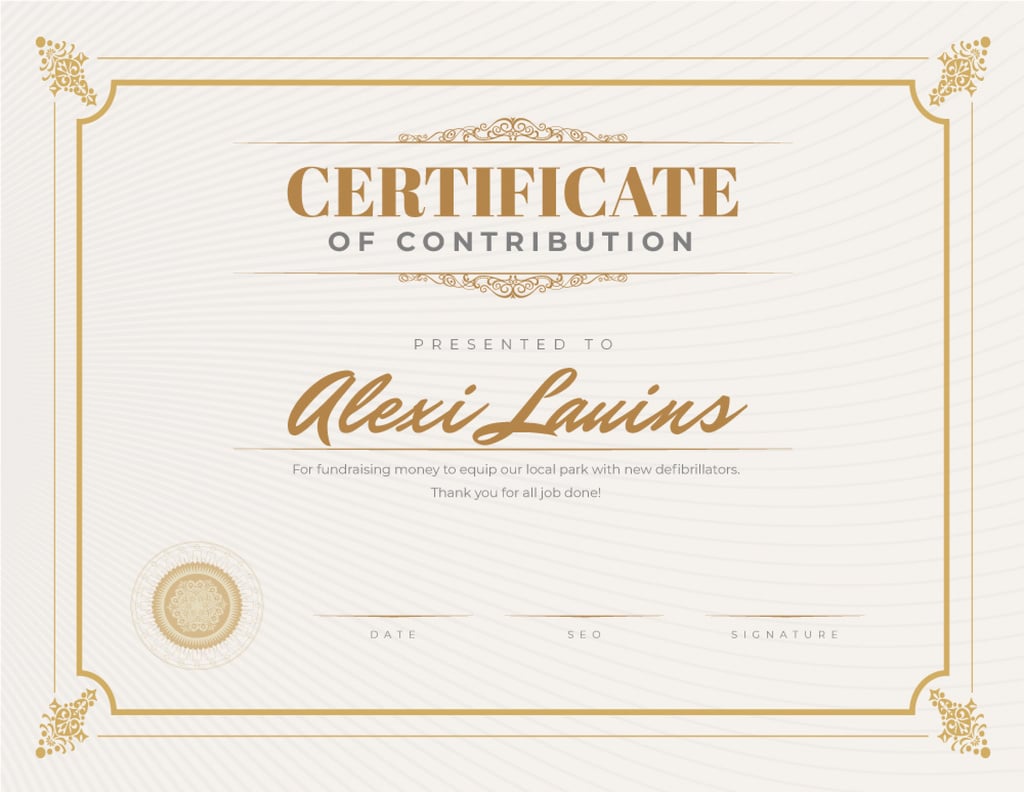 Template di design Charity fundraising program Contribution gratitude Certificate