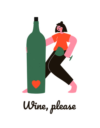 Platilla de diseño Girl holding Glass of Wine and Bottle with Heart T-Shirt