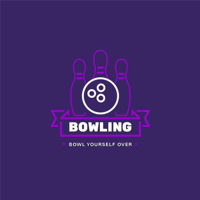 Bowling Club Ad with Ball and Pins Logoデザインテンプレート