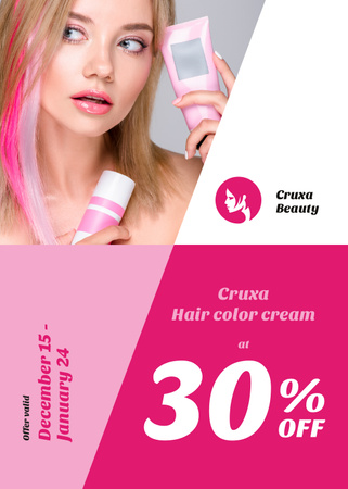 Hair Color Cream Offer Girl with Pink Hair Flayer Modelo de Design