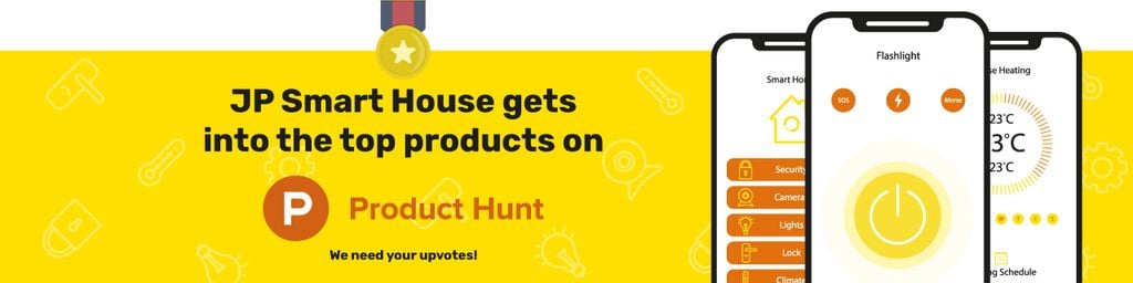Product Hunt Launch Ad Smart Home App on Screen Web Bannerデザインテンプレート