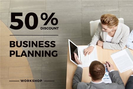 Business Planning Workshop with People Working on Laptops Gift Certificate Modelo de Design