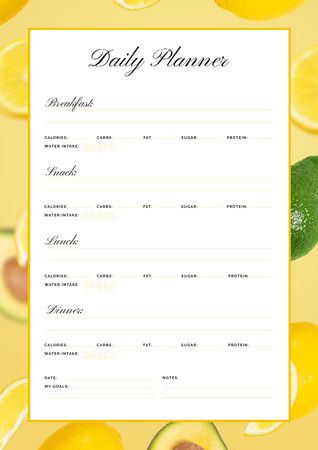 Daily Meal Planner in Frame with Lemons and Avocado Schedule Planner Design Template