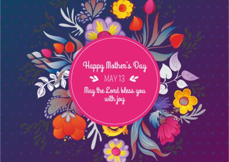 Mother's Day Greeting with Bright Flowers Card Tasarım Şablonu