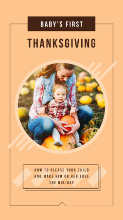 Mother and daughter with pumpkins on Thanksgiving Instagram Story Design Template