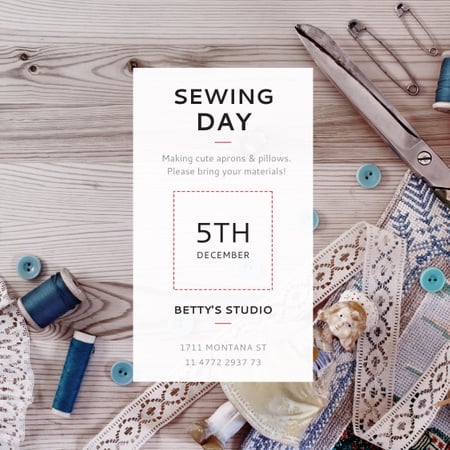 Sewing day event with needlework tools Instagram AD Design Template