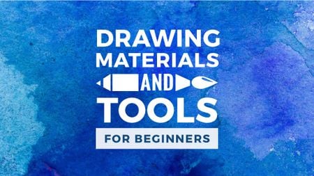 Modèle de visuel Drawing Materials Watercolor Background in Blue - Title