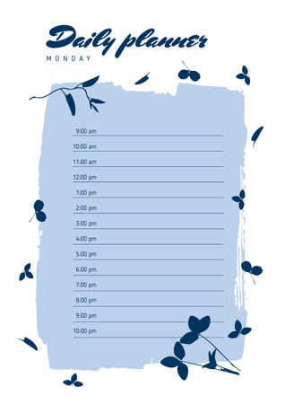 Henkilökohtainen suunnittelija sinisillä lehdillä Schedule Planner Design Template