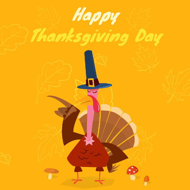 Thanksgiving with Turkey in Pilgrim hat Animated Post Modelo de Design