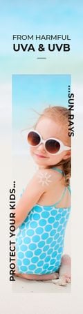 Baby UV Protection Offers with Little Girl at Beach Skyscraper Design Template