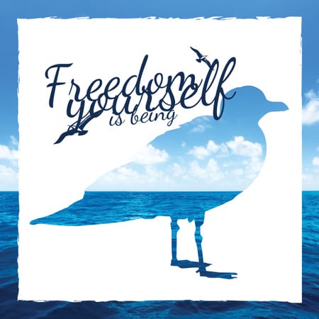 Silhouette of seagull against blue seascape Instagram Design Template
