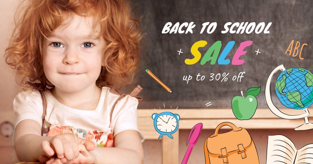 Back to School Sale Girl student in classroom Facebook AD Design Template