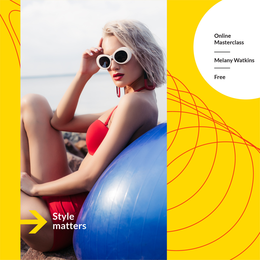 Style Masterclass announcement with Woman in Bikini Instagramデザインテンプレート