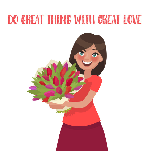 Designvorlage Dreamy girl holding bouquet für Animated Post