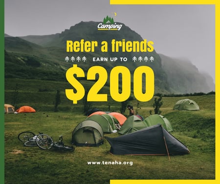 Designvorlage Camping Tour Offer Tents in Mountains für Facebook