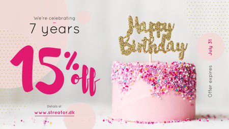 Birthday Offer Pink Sweet Cake FB event cover Design Template