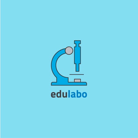 Template di design Icona del microscopio dell'attrezzatura di laboratorio in blu Logo