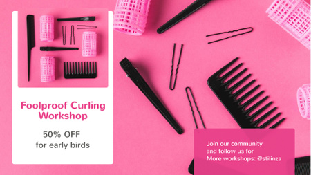 Hairdressing Tools Sale in Pink FB event cover Design Template