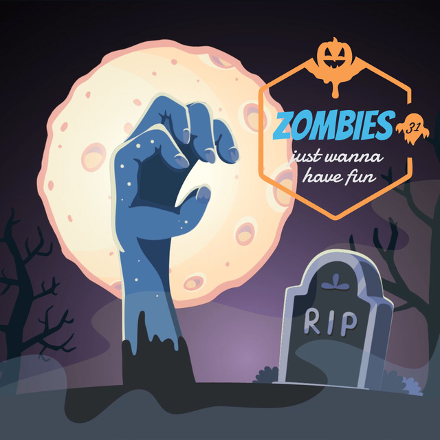 Plantilla de diseño de Creepy zombie hand on graveyard Animated Post 