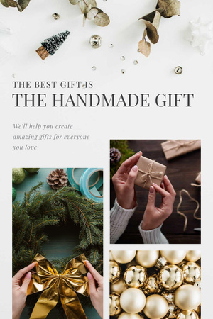 Ontwerpsjabloon van Pinterest van Handmade Gift Ideas with Woman Making Christmas Wreath