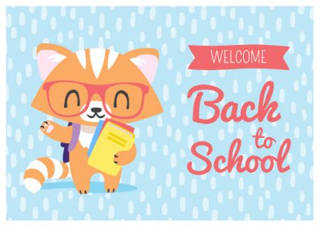 Welcome Back to School with Cute Fox in Eyeglasses Postcard Design Template