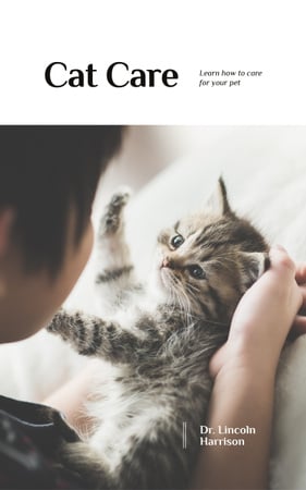 Platilla de diseño Cat Care Guide with Woman and Kitten Book Cover