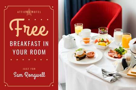 Hotel Breakfast Offer in White and Red Gift Certificate Design Template