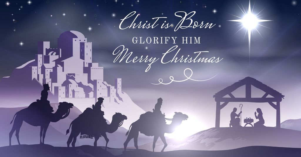 Happy Christmas Greeting on purple Facebook AD Modelo de Design
