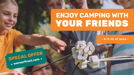 Summer Camp invitation Kids roasting marshmallow FB event cover Design Template