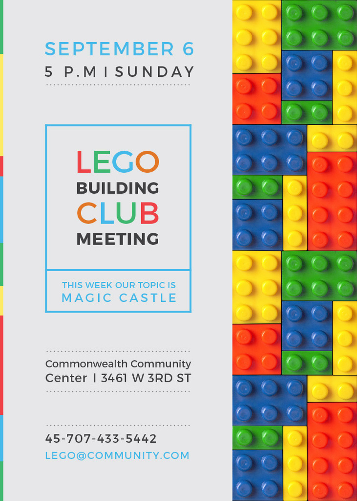 Plantilla de diseño de Lego Building Club meeting Constructor Bricks Flayer 