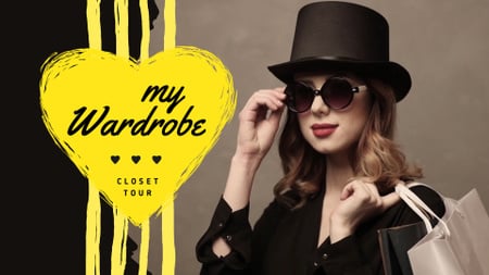 Fashion Blog Ad Woman in Sunglasses and Hat Full HD video Design Template