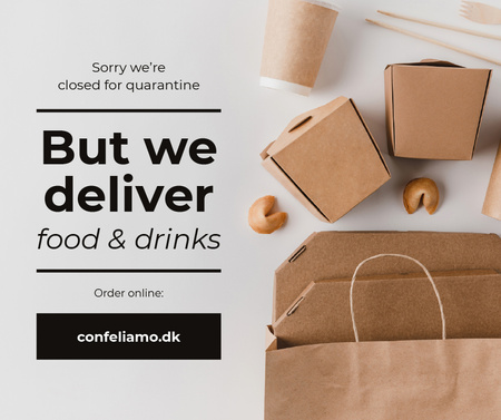 Delivery Services offer with Noodles in box on Quarantine Facebook tervezősablon